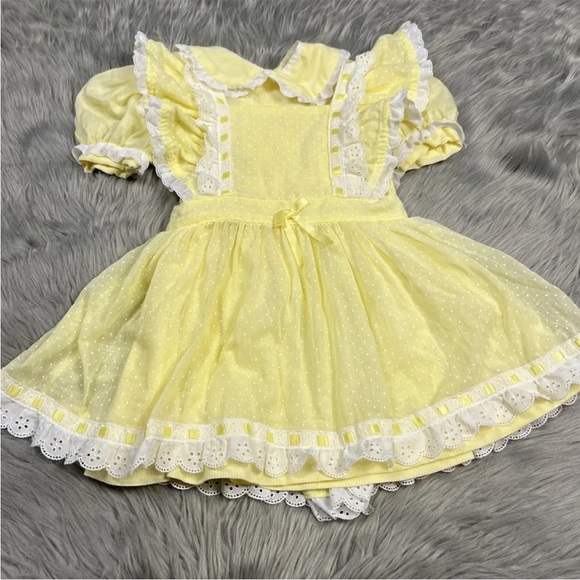 handmade Other - Vintage Handmade 2 Piece Yellow Polka Dot Ruffle Toddler Girls Pinafore